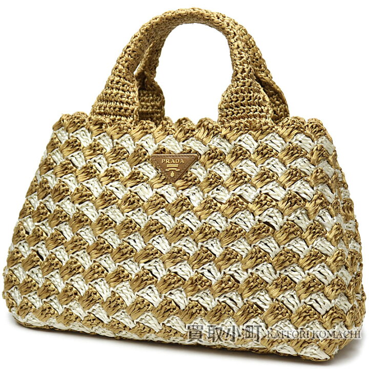 楽天市場】【美品】プラダ【PRADA】 ラフィア トートバッグ ナチュラル  