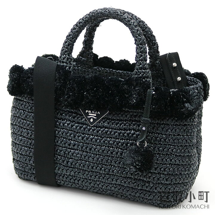 楽天市場】【美品】プラダ【PRADA】 ラフィア ポンポン トートバッグ 