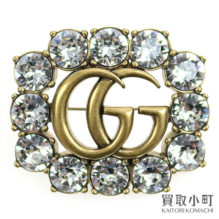 楽天市場】【未使用品】グッチ 【GUCCI】クリスタル ダブルG ブローチ 
