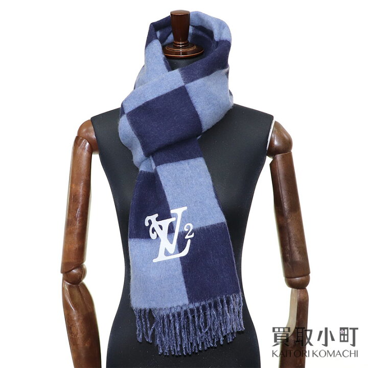 楽天市場 最大1万円offクーポン 4 5 未使用品 ルイヴィトン Louis Vuitton Mp2702 エシャルプ ダミエ ジャイアント ウェーブ モノグラム カシミア マフラー フリンジ ロングストール メンズ Giant Damier Wave Monogram Scarf S 中古 買取小町