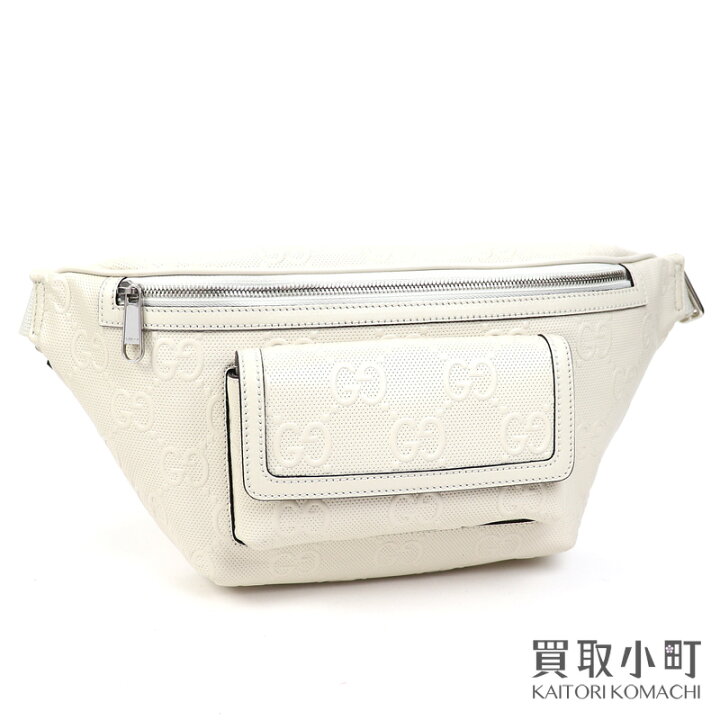 楽天市場】【美品】グッチ【GUCCI】GGエンボス ベルトバッグ ホワイト 