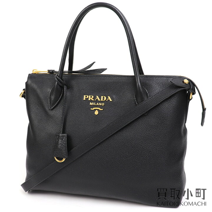 楽天市場】【美品】プラダ【PRADA】メタルロゴ トートバッグ ブラック  