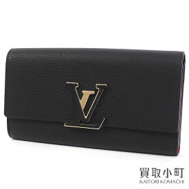 【最大1万円OFFクーポン! 4/20～】【美品】ルイヴィトン 【LOUIS VUITTON】 M61248 ポルトフォイユ カプシーヌ ノワール トリヨンレザー LVロゴバックル 二つ折り長財布 フラップウォレット サイフ LV CAPUCINES WALLET CUIR TAURI【中古】