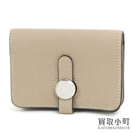 【美品】エルメス【HERMES】ドゴン カードケース トゥルティエールグレー トゴ シルバー金具 カードホルダー 名刺入れ パスケース グレージュ 044083CK DOGON CARD CASE【Aランク】【中古】