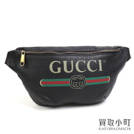 グッチ【GUCCI】グッチプリント レザー ミディアム ベルトバッグ ブラック ヴィンテージロゴ ウェブストライプ ボディバッグ ウエストポーチ 530412 0GCCT 8164 LOGO BELT BAG【ABランク】【中古】