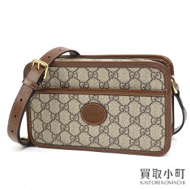 【最大1万円OFFクーポン! 5/25～】【美品】グッチ【GUCCI】インターロッキングG付き ミニバッグ GGスプリーム キャンバス ブラウン スモール ショルダーバッグ 斜め掛け 658572 92TCG 8563 MINI MESSENGER BAG【Aランク】【中古】【中古】