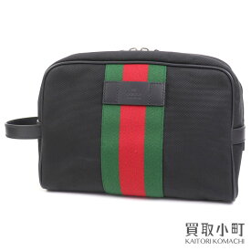 【美品】グッチ【GUCCI】テクノキャンバス ポーチ ブラック ウェブストライプ セカンドバッグ クラッチバッグ シューズバッグ メンズ 630916 KWT5N 1060 TECHNO CANVAS BAG【Aランク】【中古】