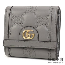 【美品】グッチ【GUCCI】GGマトラッセ カードケース ウォレット グレー キルティングレザー ダブルG マーモント コンパクト 折り財布 サイフ 723799 UM8IG GG MATELASSE CARD CASE WALLET【Aランク】【中古】