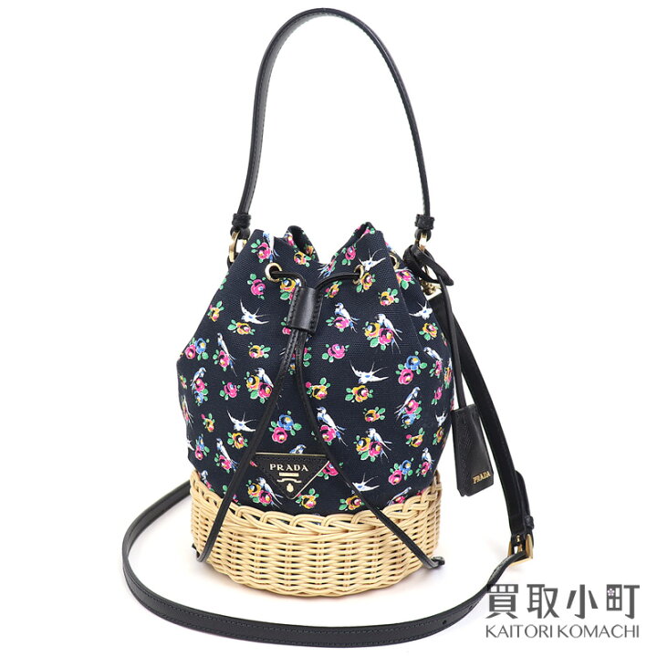 楽天市場】【美品】プラダ【PRADA】 ウィッカー キャンバス カゴバッグ  