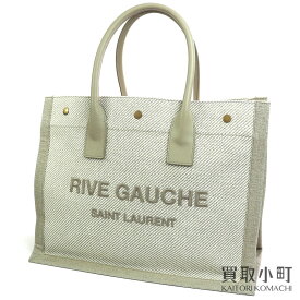 【最大1万円OFFクーポン! 4/20～】【美品】サンローラン 【YVES SAINT LAURENT】 リヴゴーシュ トートバッグ スモール ベージュ コットンリネン カーフレザー ハンドバッグ 刺繍ロゴ 617481 YSL RIVE GAUCHE TOTE BAG【Aランク】 【中古】