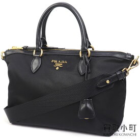 【最大3万円OFFクーポン! 6/1～】【美品】プラダ【PRADA】メタルロゴ トップハンドルバッグ ブラック テスートナイロン サフィアーノレザー 2WAYショルダー トートバッグ 1BA104 QX0 F0002 TOTE BAG TESSUTO NERO【SAランク】【中古【中古】