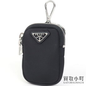 【美品】プラダ【PRADA】リナイロン ミニポーチ ブラック テスート スナップフック付き キーリング付き トライアングルロゴ 1TT119 2DMV F0002 RE NYLON MINI POACH【Aランク】【中古】