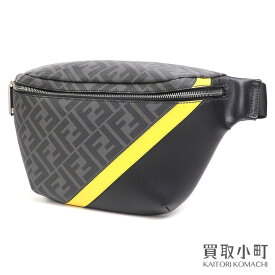 【最大1万円OFFクーポン! 4/24～】【美品】フェンディ【FENDI】ベルトバッグ FFモチーフ ブラウンファブリック ブラック グレー カーフレザー クロスボディ スリング ショルダーバッグ 斜め掛け イエローライン ズッカ モノグラム 【中古】