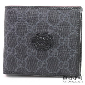 【未使用品】グッチ【GUCCI】インターロッキングG コインウォレット GGスプリーム キャンバス ブラック 二つ折り財布 ミニ コンパクトウォレット ダブルG メンズ 673000 92TCN 1000 GG SUPREME COIN WALLET【Sランク】【新品同様】