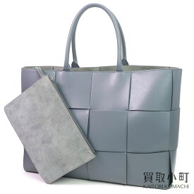 【美品】ボッテガヴェネタ【BOTTEGA VENETA】ラージ アルコ トートバッグ マキシイントレチャート グレー カーフレザー ショッピング ハンドバッグ カセット 736182 VB1K0 BV ARCO TOTE【Aランク】【中古】