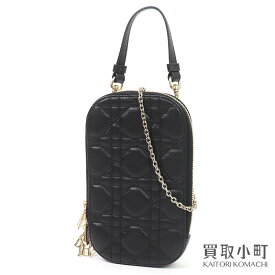 【美品】ディオール【DIOR】レディディオール コーリンディオール フォンホルダー カナージュ ブラック チェーンショルダー スマホホルダー マルチポシェット ステッチ フォンショルダー ポーチ CD S0872ONMJ_M900 LADY DIOR CALLIN PHONE HOLDER【Aランク】【中古】