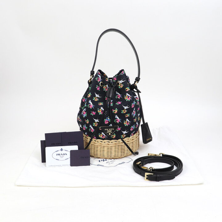 楽天市場】【美品】プラダ【PRADA】 ウィッカー キャンバス カゴバッグ  
