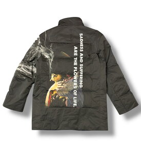 Yohji Yamamoto・ヨウジヤマモト 25AW BACK PRINTED HORIZONTAL PADDED STAND JACKET 状態A バックプリント・ホリゾンタル・パデッド・スタンドジャケット ダウンジャケット HL-J38-845 サイズ3 ブラック メンズ （9142M）【中古】