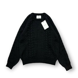 リヴォラ・RIVORA 22AW Mohair Multi Cable Pull Over 状態SS モヘア マルチケーブル プルオーバー ニット セーター 丸首 クルーネック ロングスリーブ 長袖 ブラック R26-MKT004 サイズM GF3097