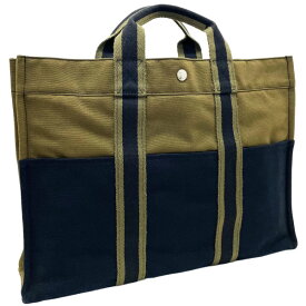 エルメス トートバッグ フールトゥMM キャンバス カーキグリーン ブラック 黒 HERMES バイカラー ハンドバッグ 手提げ バッグ バック カバン 鞄 メンズ レディース ユニセックス 通勤 通学 美品【中古】