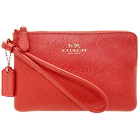 コーチ ポーチ クロスグレインレザー コーナー ジップ リストレット 革 コーラルレッド系 F54626 COACH ロゴ アクセサリーポーチ マルチポーチ ミニポーチ 小物入れ アウトレット 【中古】