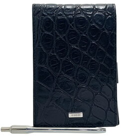 グッチ メモ帳カバー 型押し レザー ブラック 04317 ロゴプレート メモパッド 革小物 ブランド小物【中古】