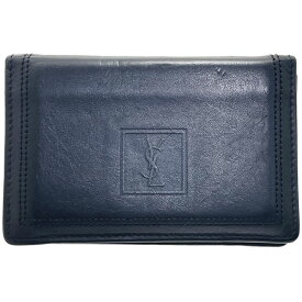 イヴサンローラン カードケース ホルダー レザー ブラック 黒 YSL ロゴ 二つ折り 名刺入れ IC ID パスケース 通勤 通学 ブランド小物【中古】