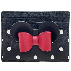 ケイトスペード ディズニー コラボ ミニーマウス カードケース ホルダー レザー ブラック K4761 kate spade リボン ドット柄 ロゴ 名刺入れ IC ID パスケース 通勤 通学 ブランド小物 アウトレット レディース【未使用】