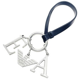 エンポリオ イーグル ロゴ チャーム メタル レザー シルバー金具 ブラック バッグチャーム バッグアクセサリー キーホルダー ブランド小物【中古】