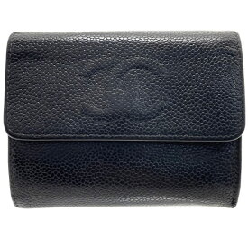 シャネル 財布 ココマーク 三つ折り財布 キャビアスキン レザー 革 ブラック 黒 CHANEL CC コンパクト財布 ミニ財布 ミニウォレット ウォレット サイフ レディース 女性 【中古】
