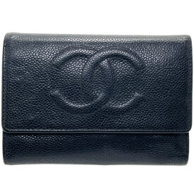 シャネル 財布 ココマーク 三つ折り財布 キャビアスキン レザー 革 ブラック 黒 A13225 CHANEL CC 中財布 ミドルウォレット ウォレット サイフ レディース 女性 箱付き【中古】