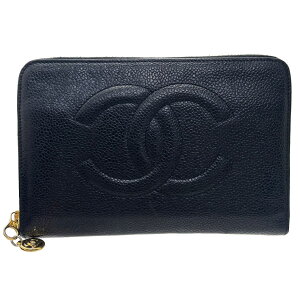 希望価格 極美品 CHANEL 三つ折り財布 黒 レザーシャネル(CHANEL) 中古 
