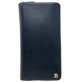 バリー Bロゴ ラウンドファスナー長財布 レザー ブラック 財布 メンズ【中古】