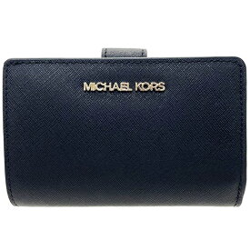 マイケルコース 二つ折り 財布 レザー ブラック ロゴ L字ファスナー コンパクト財布 MK【中古】