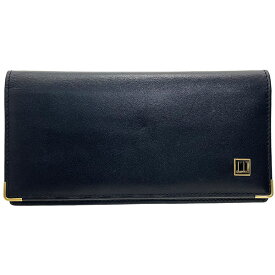ダンヒル ロゴ 二つ折り 長札入れ レザー ブラック 長財布 小銭入れ無し メンズ【中古】