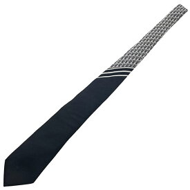 クリスチャン ディオール トロッター ネクタイ シルク100％ ブラック シルバー系 ロゴ 斜めストライプ 7cm セミナロータイ ビジネス スーツ ブランドネクタイ 服飾小物 メンズ 美品 C.Dior【中古】