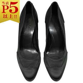 中古 エルメス 靴 HERMES パンプス サテン サイズ35 1/2 約22.5cm ハイヒール ブラック 黒 レディース JJS01736