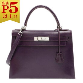 【ポイント6倍以上★】中古 エルメス バッグ HERMES ケリー28 2WAY ハンドバッグ ショルダー ボックスカーフ □F刻印(2002年) レザン シルバー金具 JJS01277