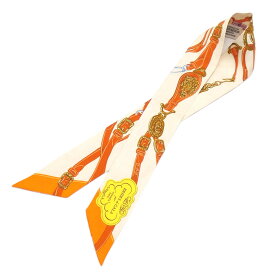 極美品 エルメス スカーフ HERMES シルク ツイリー BRIDES DE GALA APPLIQUE クリームxオレンジ レディース 063940S 04125