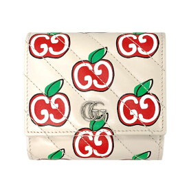 グッチ 財布 598629-9086 GUCCI 二つ折り コンパクト GGアップル プリント GGマーモント キルティング カーフ オフホワイト/レッド アウトレット 新品