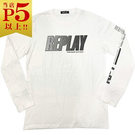 リプレイ Tシャツ M3492 REPLAY メンズ 長袖 丸首 ロゴ RPY EIGHTY ONE プリント ロングスリーブ ホワイト Lサイズ 05014 アウトレット 新品
