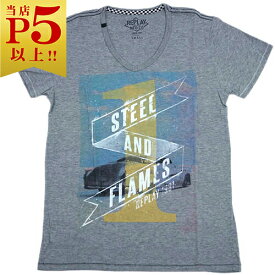 【対象商品Max50％OFF★】リプレイ Tシャツ M6555 メンズ 半袖 Vネック プリント STEEL AND FLAMES Sサイズ 杢グレー/ホワイト 28803 新品【6/11 2時迄】