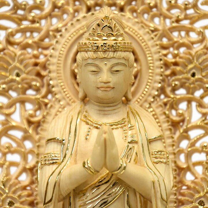 楽天市場】木彫り仏像 【合掌観音菩薩（聖観音菩薩）】 桧木 唐草光背 