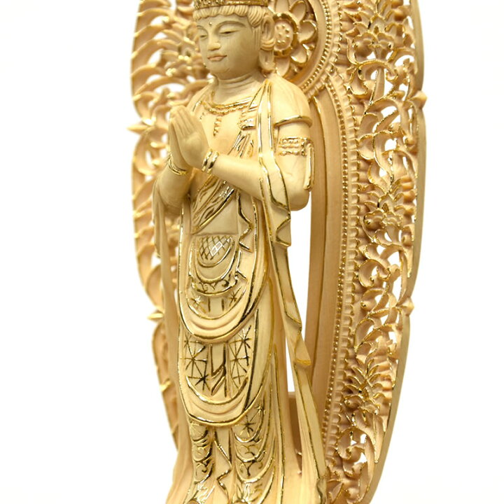 楽天市場】木彫り仏像 【合掌観音菩薩（聖観音菩薩）】 桧木 唐草光背 