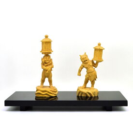 潘文秀作　興福寺形【天燈鬼・龍燈鬼立像】　柘植18cm