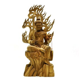 木彫り仏像　【不動明王半跏像】　楠木　坐7.5寸　総高62cm　※ご注意：代金引換は対応できません。