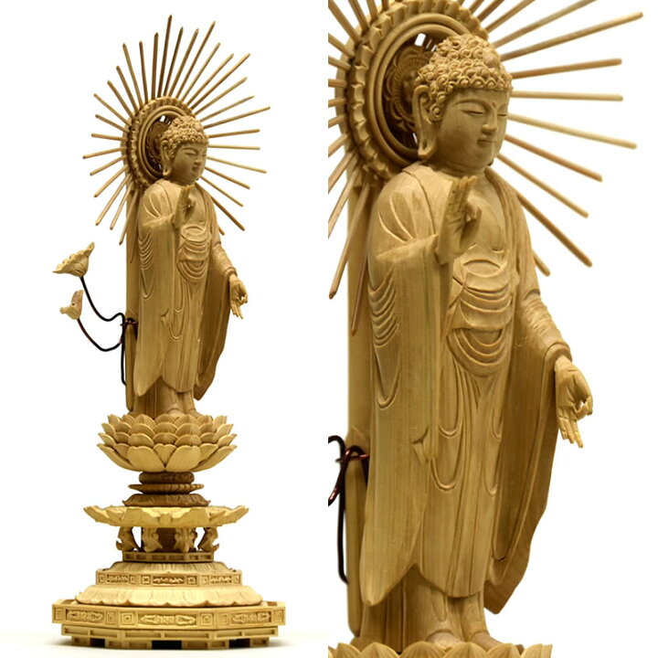 楽天市場】木彫り仏像 【東形阿弥陀如来】 八角台 柘植（ツゲ） 立3.0 阿弥陀如来ツゲ八角仏像
