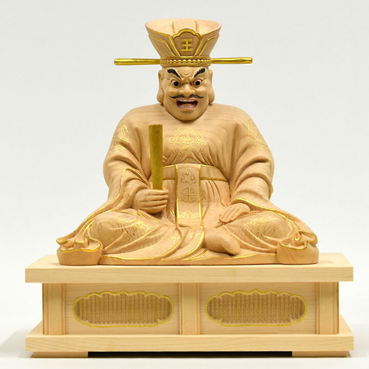 楽天市場】木彫り 仏像 【閻魔大王】 桧木 坐4.5寸 金泥仕様 総丈24cm 