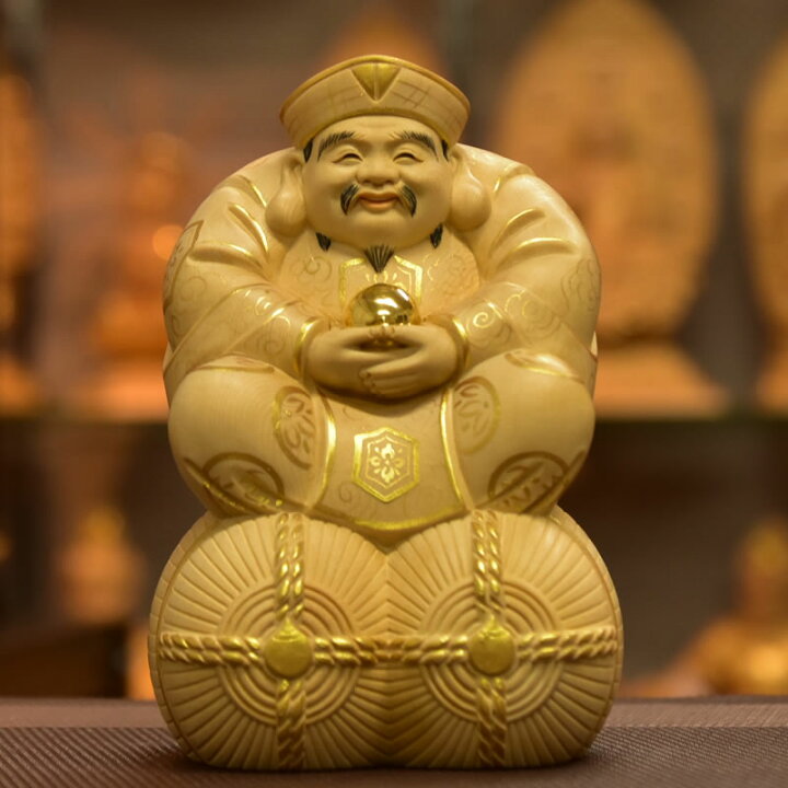 楽天市場】木彫り 仏像 【宝珠大黒天（大国主神）】 桧木 坐2.5寸 金泥 