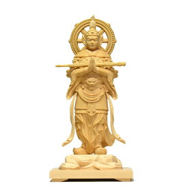 木彫り仏像　【韋駄天立像】　桧木　総高20cm　天神/守護神
